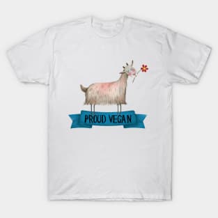 Proud Vegan Cute Goat With Flower Illustration T-Shirt